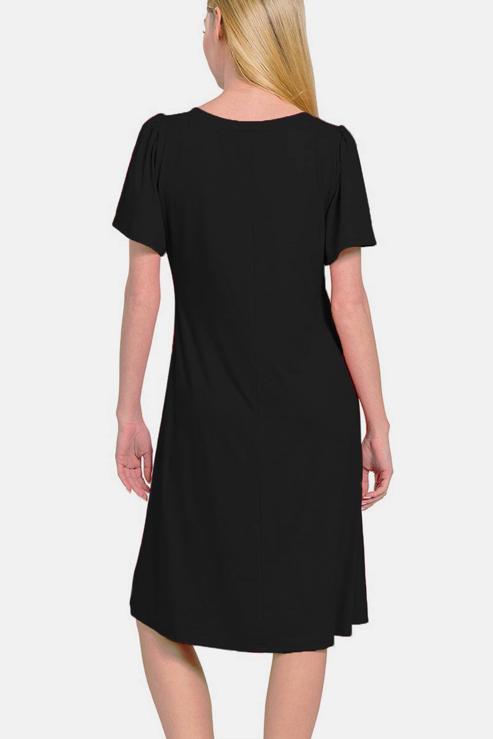 Zenana V-Neck Short Sleeve Dress - Norie Rae