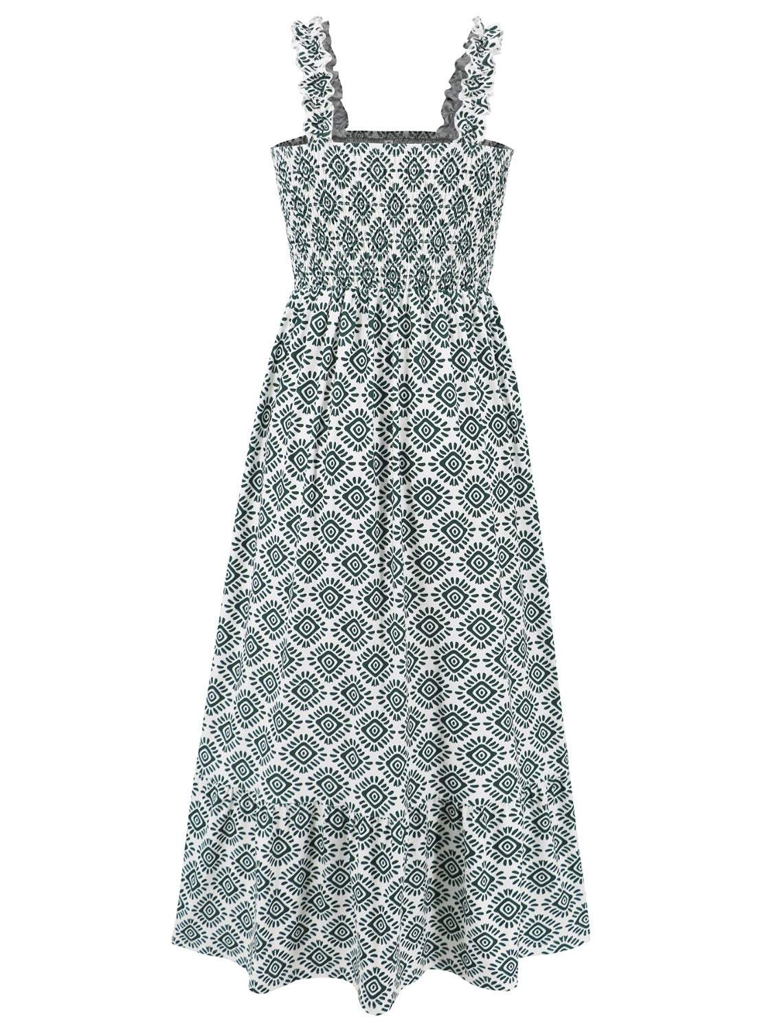 Smocked Printed Square Neck Sleeveless Dress - Norie Rae