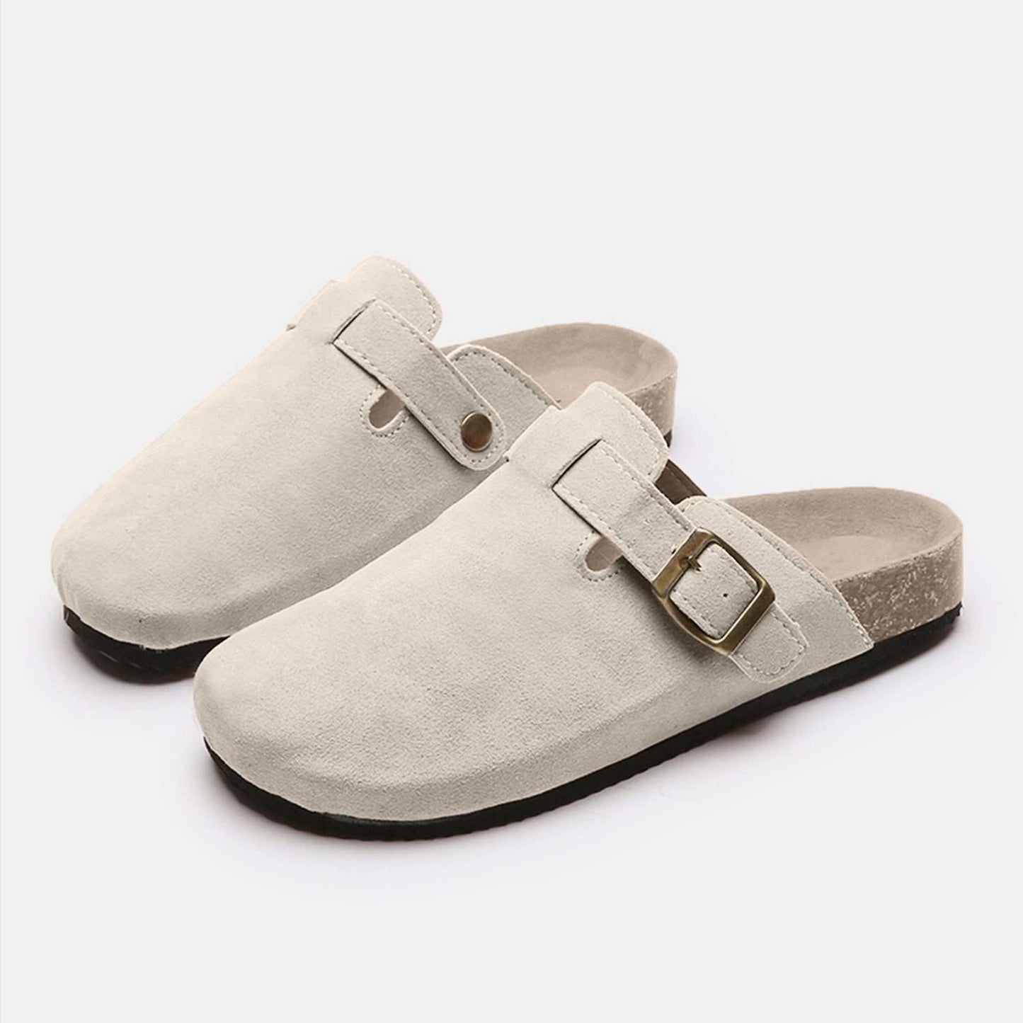 Suede Closed Toe Buckle Slide - Norie Rae