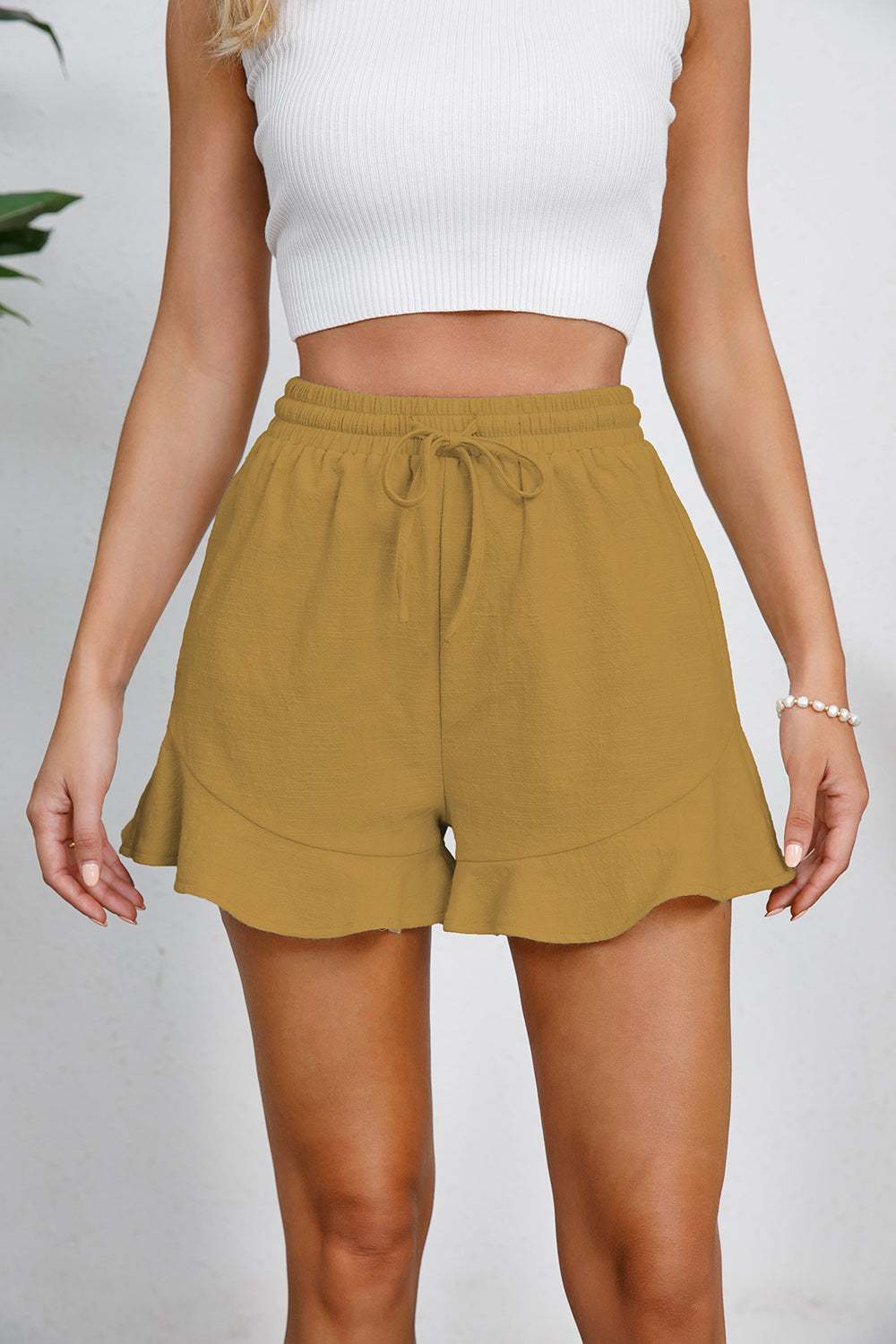 Full Size Drawstring Ruffle Hem Shorts - Norie Rae