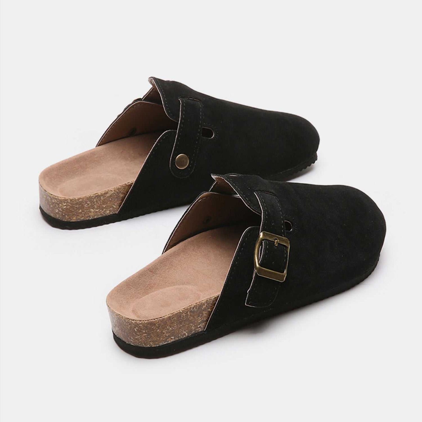 Suede Closed Toe Buckle Slide - Norie Rae