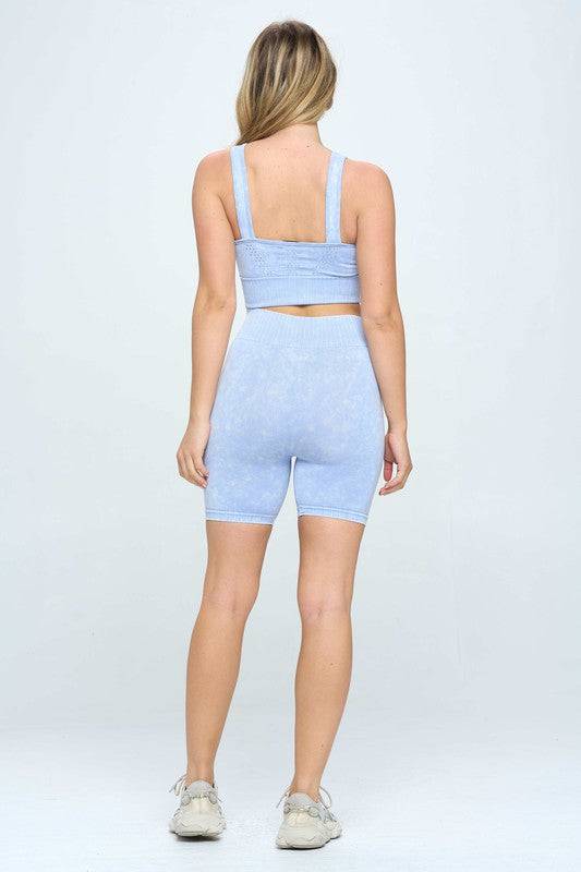 Mineral wash seamless biker shorts set