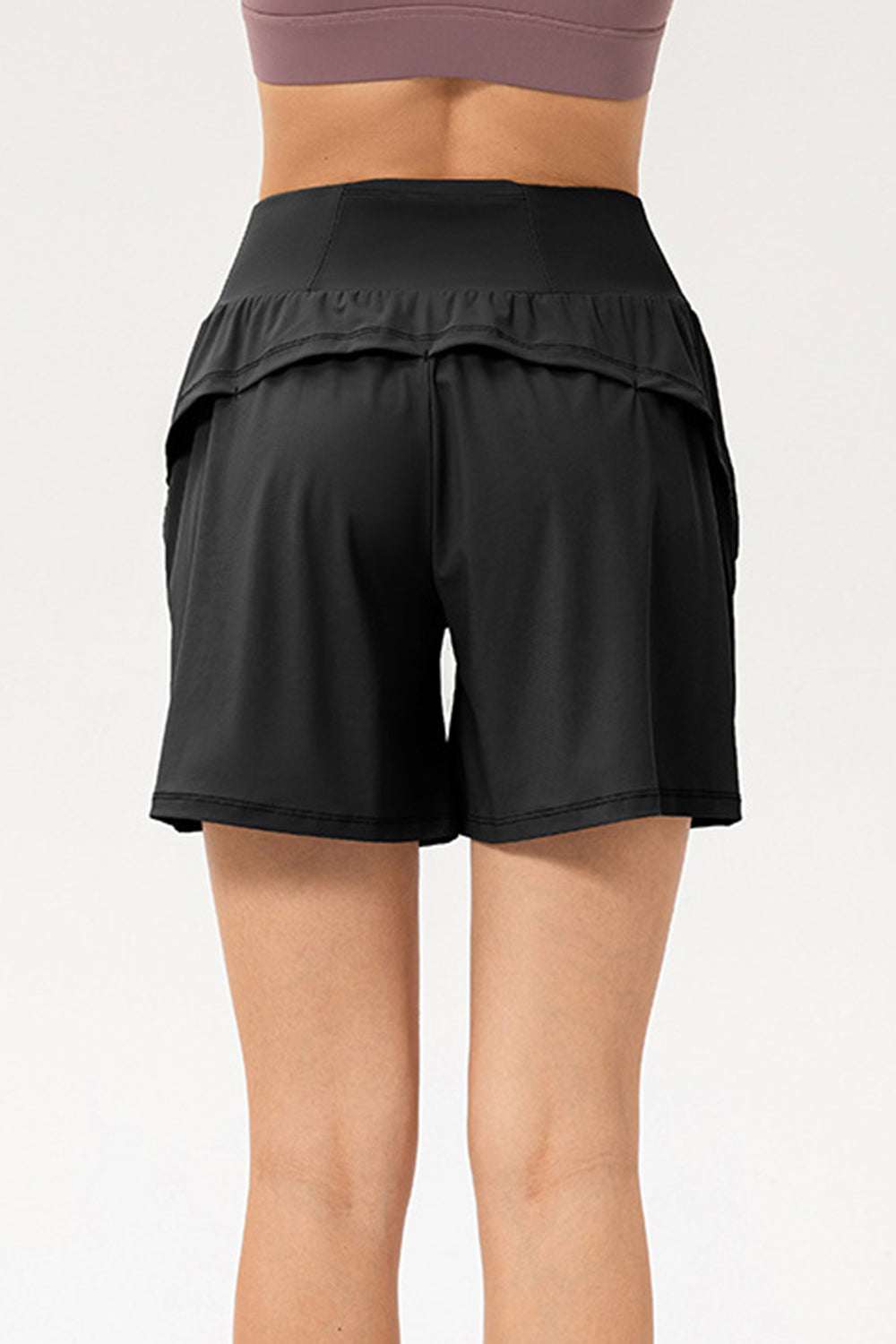 Pocketed Elastic Waist Active Shorts