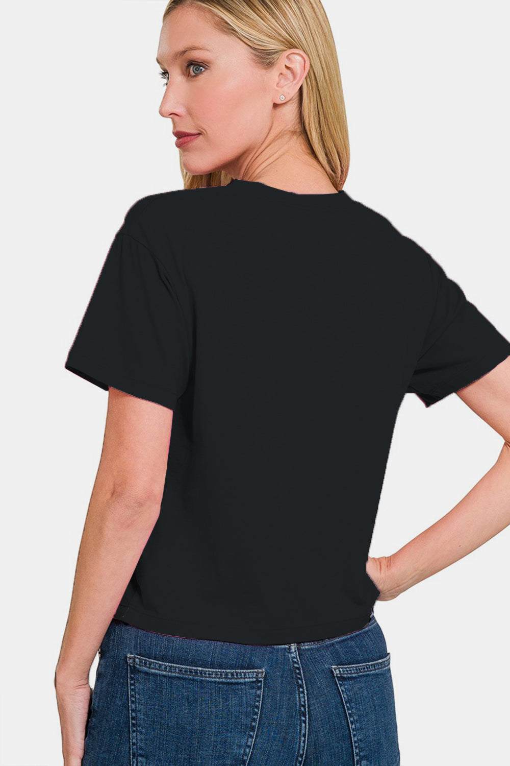 Zenana Round Neck Short Sleeve Cropped T-Shirt