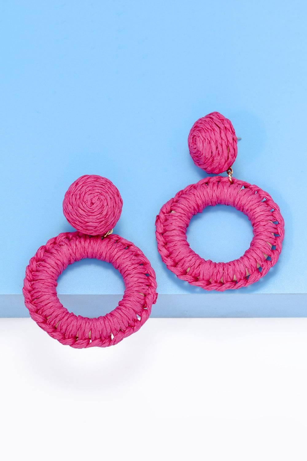 Round Shape Raffia Grass Dangle Earrings