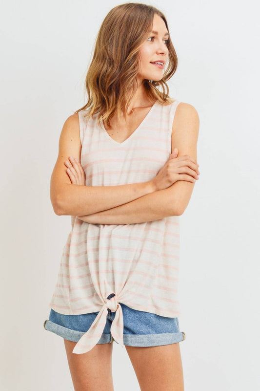 Cotton Bleu by Nu Label Sleeveless Front Tie Striped Top