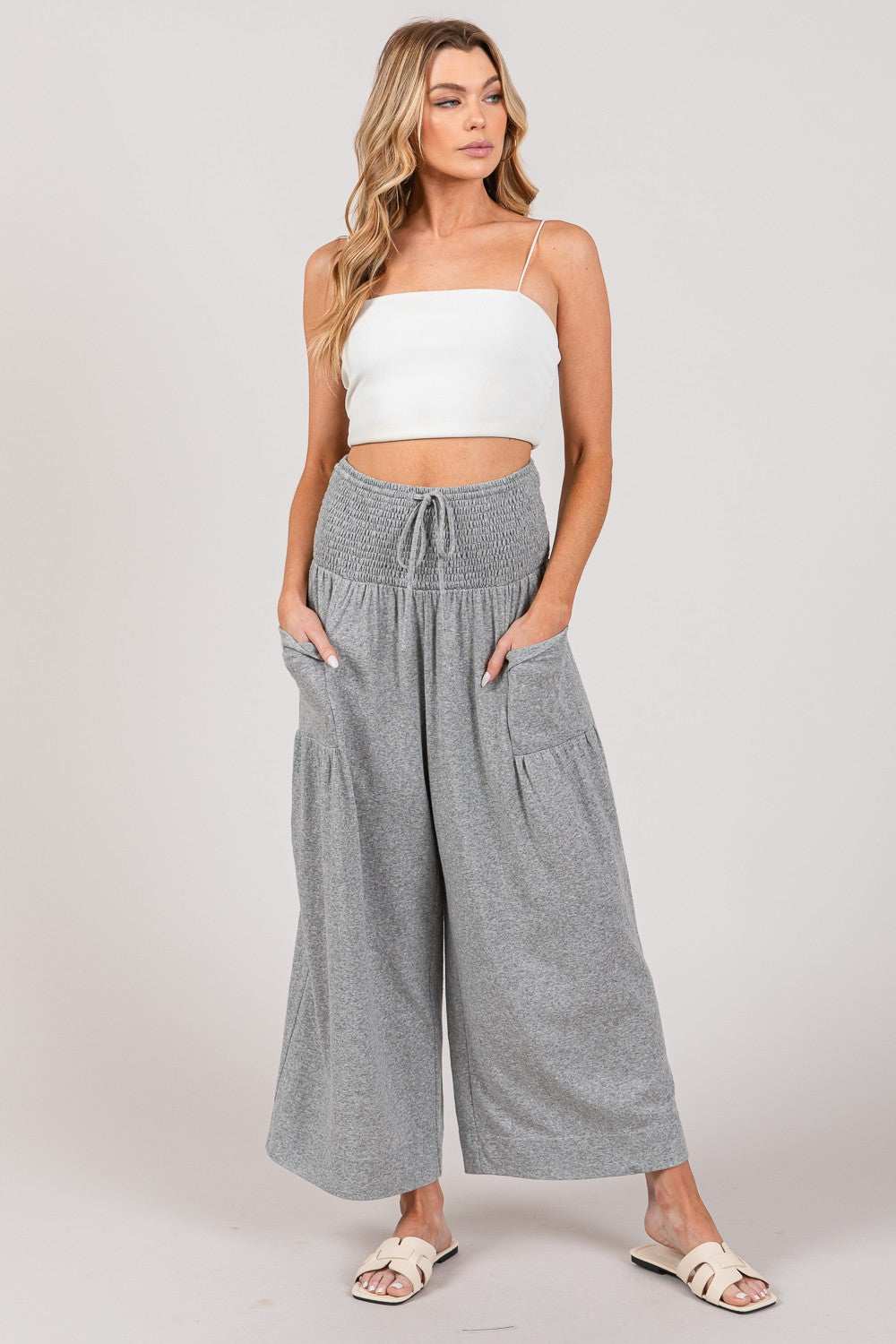 SAGE + FIG Drawstring Smocked High Waist Pants