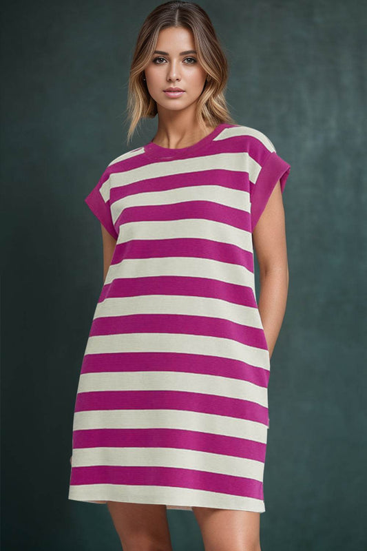 Trendy Striped Cap Sleeve Dress – Stylish & Comfortable