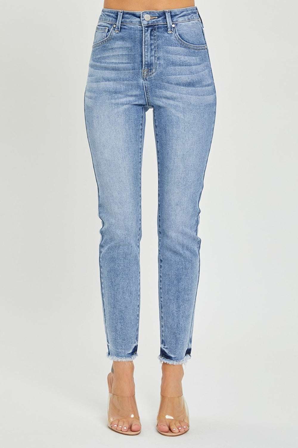 RISEN Full Size High Rise Frayed Hem Skinny Jeans