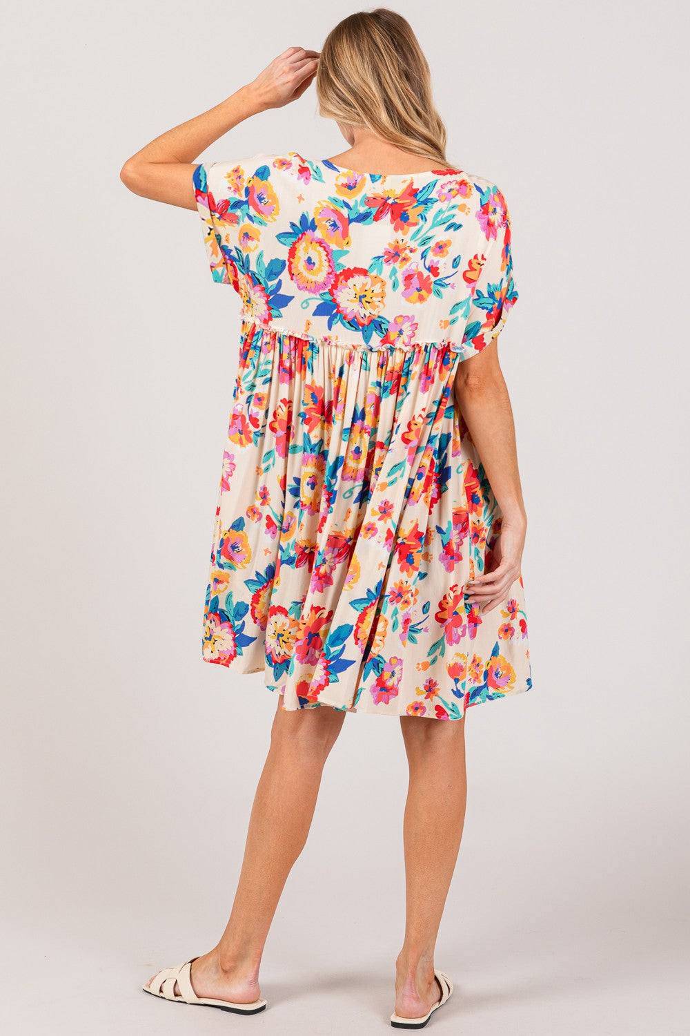 SAGE + FIG Full Size Floral Button-Down Short Sleeve Dress