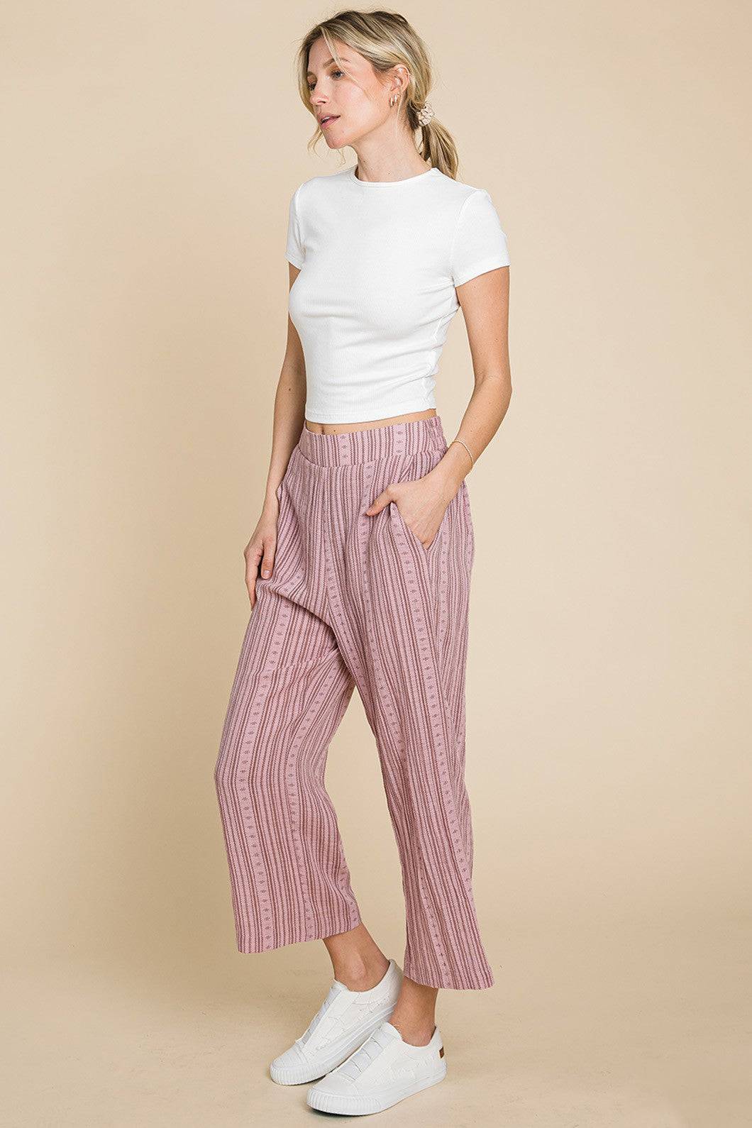 Cotton Bleu by Nu Lab Striped Elastic Waist Wide Leg Pants