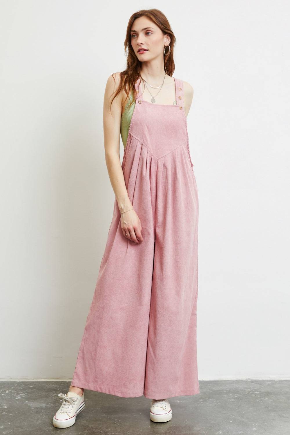 HEYSON Full Size Corduroy Sleeveless Wide-Leg Overall