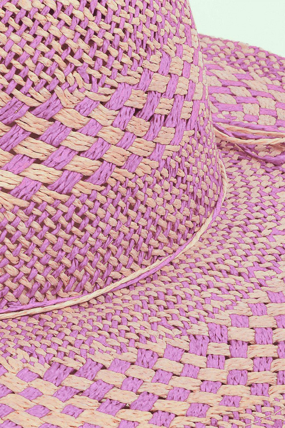 Fame Checkered Straw Weave Sun Hat