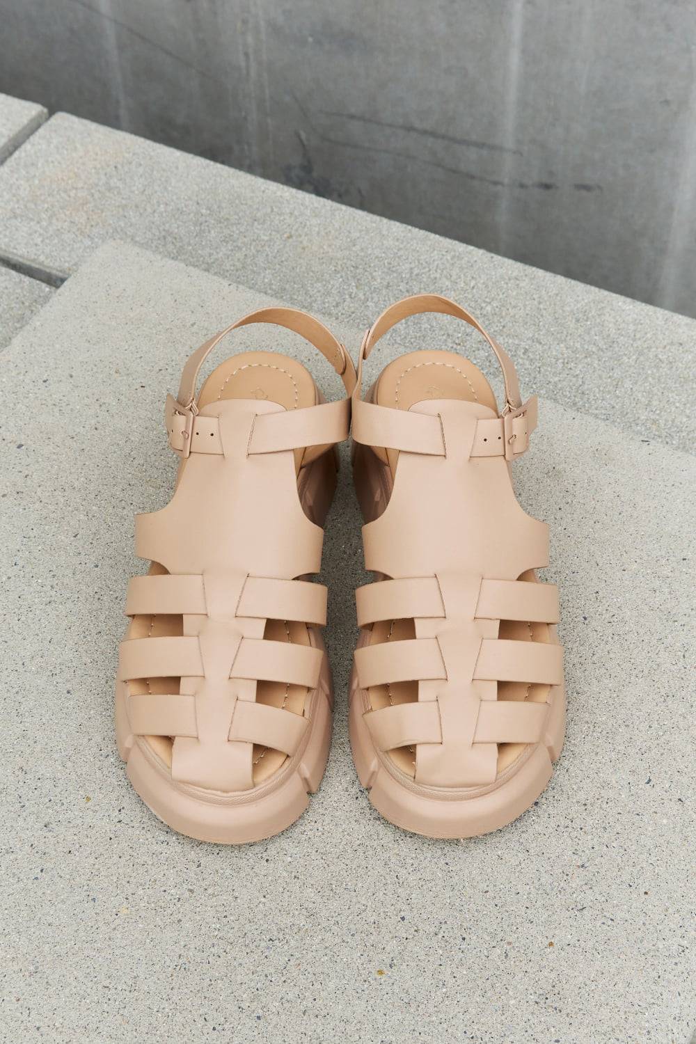 Qupid Platform Cage Stap Sandal in Tan