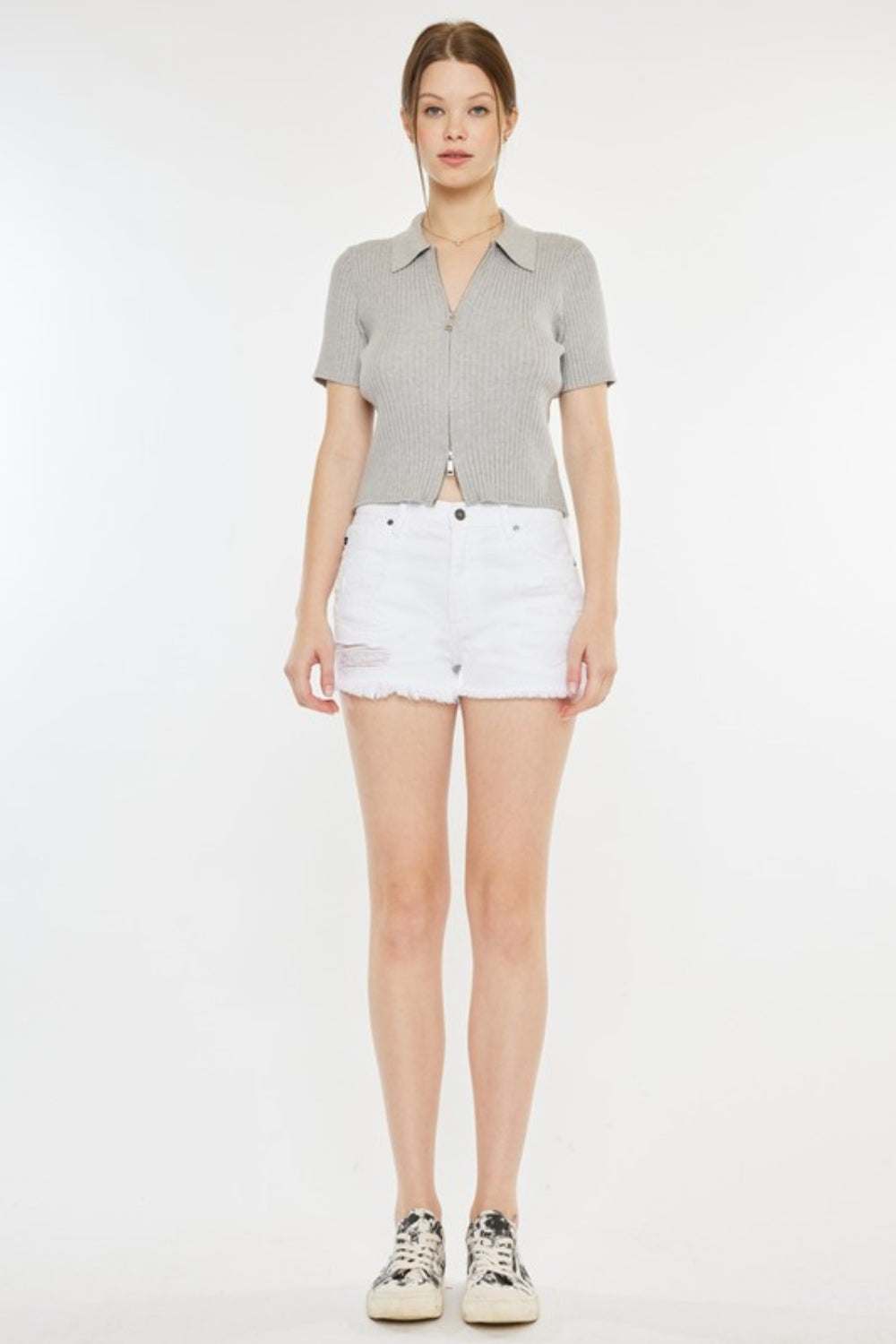 Kancan Raw Hem Distressed Denim Shorts