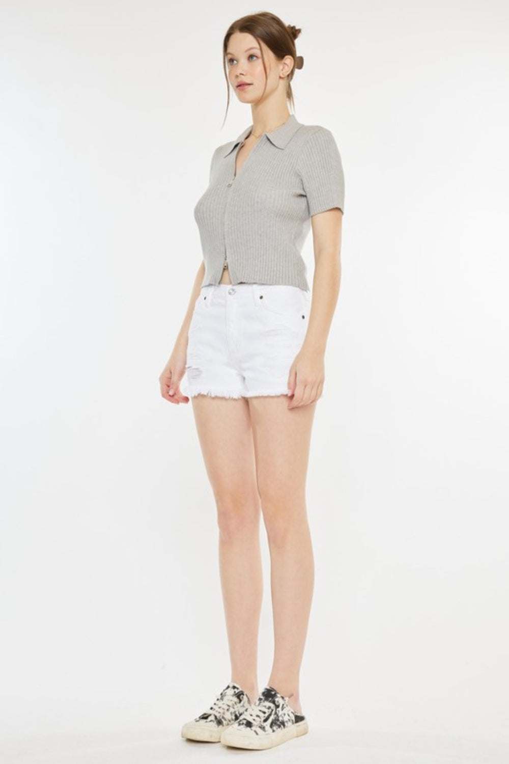 Kancan Raw Hem Distressed Denim Shorts