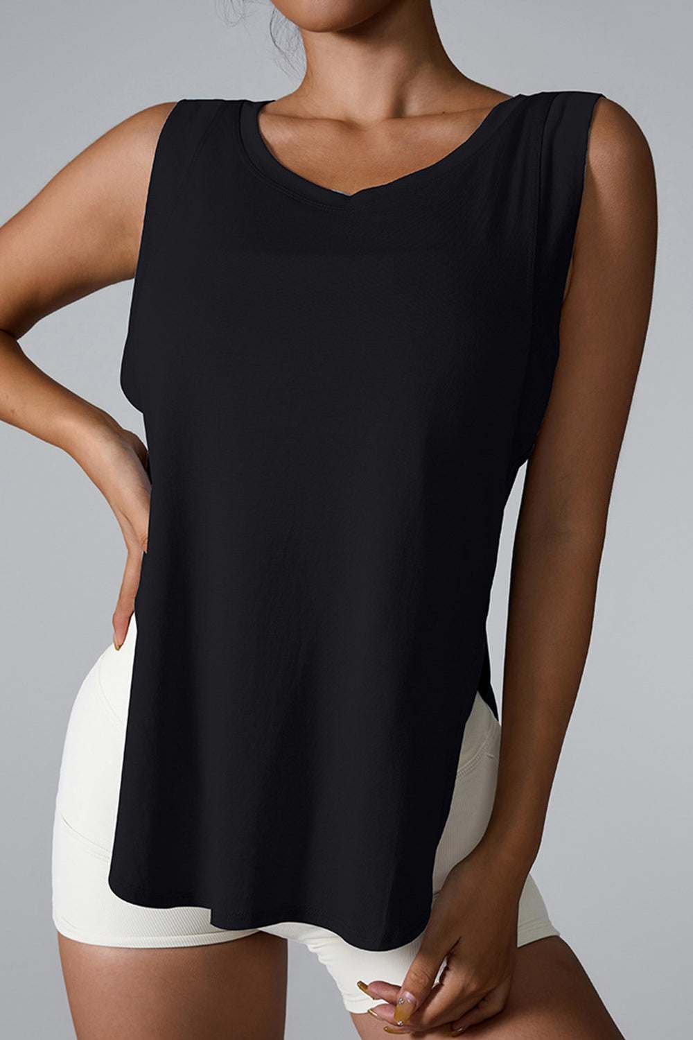 Slit Round Neck Active Tank