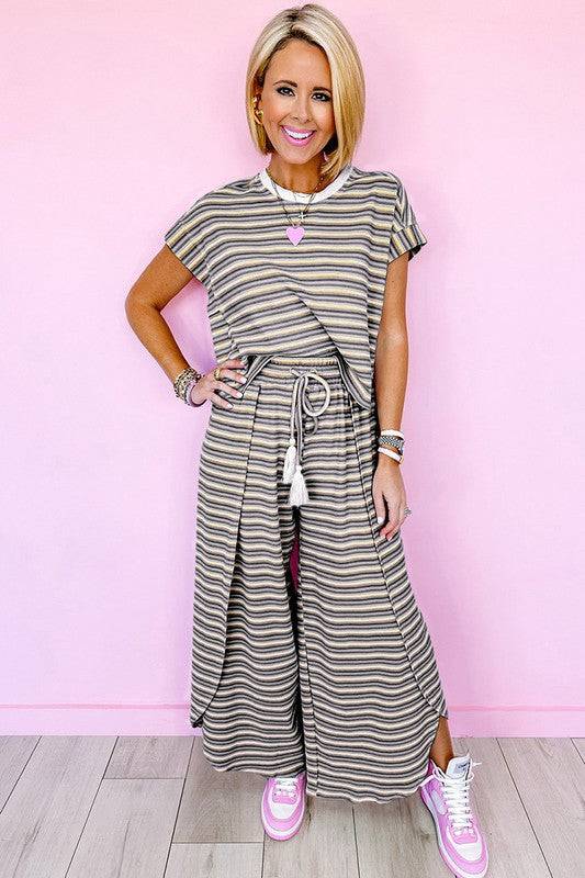 Women Tee Tasseled String Wide Leg Pants Set